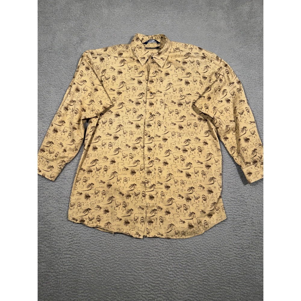 Nautica Mens Med. Button Up Shirt Long Sleeve Fishing Lures Print Casual